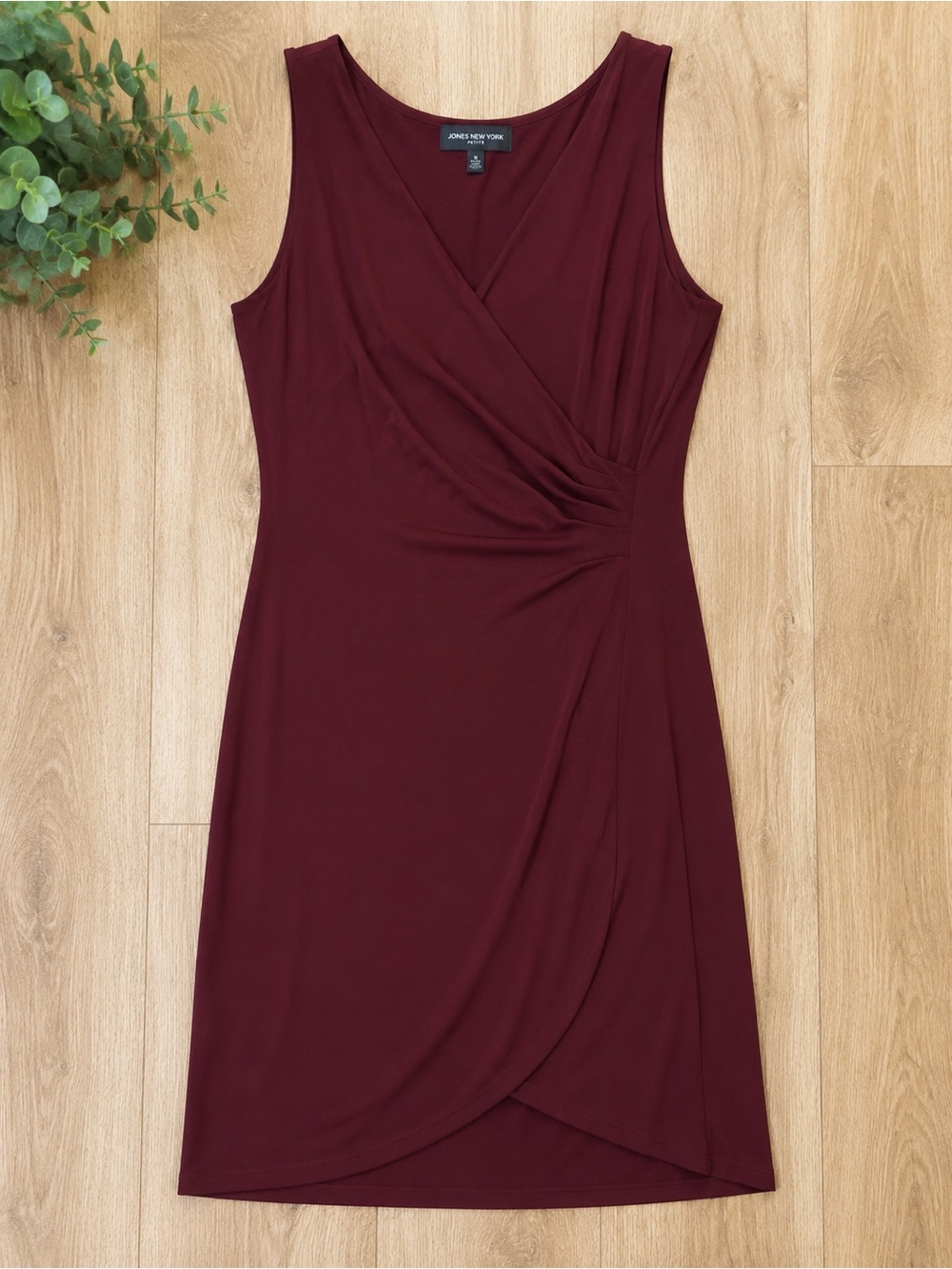 Jones New York Sleeveless Faux-Wrap Dress in Wine